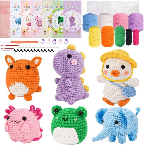 Crochet Kit for Beginners: Make 3 Cute Amigurumi Animals with Easy-to-Follow Video Tutorial, Complete Beginner Crochet Kits for Kids Adults, Creative Christmas Birthday Gift Idea for Women & Girls in Saudi Arabia