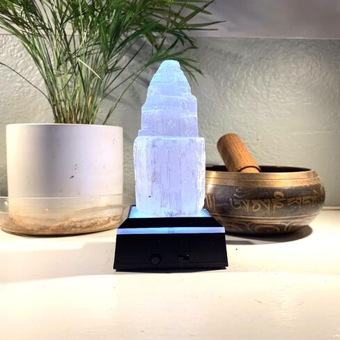 برج سيلينيت مقاس 6 بوصات - حماية كريستال - ديكور السيلينيت للمنزل والمطبخ والمكتب وغرفة النوم - بلورات الشفاء والحجارة - تهدئة الكريستال وحجر التأمل - يعزز الطاقة الإيجابية in Kuwait