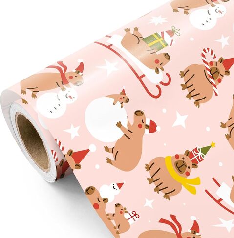 WRAPAHOLIC Capybara Wrapping Paper Roll - Mini Roll - 17 Inch x 16.5 Feet - Cute Capybara and Summer Fruits Design Perfect for Kids Birthday, Capybara Lover, Animal Lover in Kuwait