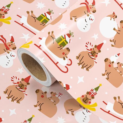 WRAPAHOLIC Capybara Wrapping Paper Roll - Mini Roll - 17 Inch x 16.5 Feet - Cute Capybara and Summer Fruits Design Perfect for Kids Birthday, Capybara Lover, Animal Lover in Kuwait