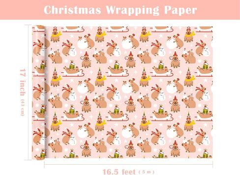 WRAPAHOLIC Capybara Wrapping Paper Roll - Mini Roll - 17 Inch x 16.5 Feet - Cute Capybara and Summer Fruits Design Perfect for Kids Birthday, Capybara Lover, Animal Lover in Kuwait