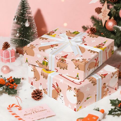WRAPAHOLIC Capybara Wrapping Paper Roll - Mini Roll - 17 Inch x 16.5 Feet - Cute Capybara and Summer Fruits Design Perfect for Kids Birthday, Capybara Lover, Animal Lover in Kuwait