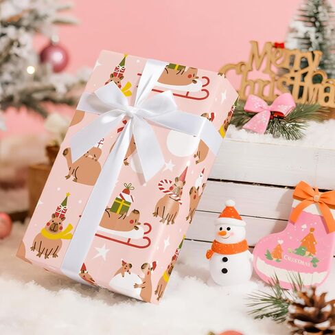 WRAPAHOLIC Capybara Wrapping Paper Roll - Mini Roll - 17 Inch x 16.5 Feet - Cute Capybara and Summer Fruits Design Perfect for Kids Birthday, Capybara Lover, Animal Lover in Kuwait