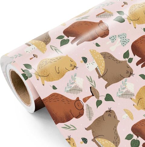 WRAPAHOLIC Capybara Wrapping Paper Roll - Mini Roll - 17 Inch x 16.5 Feet - Cute Capybara and Summer Fruits Design Perfect for Kids Birthday, Capybara Lover, Animal Lover in Kuwait