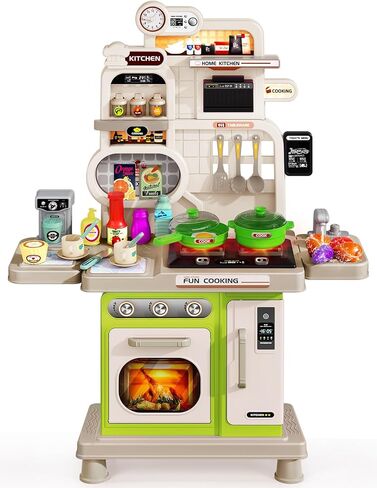 Kids Play Kitchen Set, Toddler Kitchen Playset with Light & Sound, Cooking Stove, Play Sink, Coffee Maker, Play Food Toy and Kitchen Accessories, Kitchen Toy for Kids Girls Boys 1-3 - Pink in Saudi Arabia