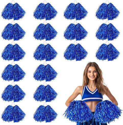 36Pcs Cheerleading Pom Poms Blue Metallic Foil Cheer Pom Poms with Baton Handle Squad Team Spirited Fun Cheer Pompoms Bulk for Cheerleader Spirit Sports Dance Game Party Cheer in Saudi Arabia