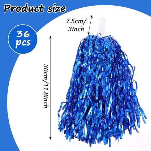 36Pcs Cheerleading Pom Poms Blue Metallic Foil Cheer Pom Poms with Baton Handle Squad Team Spirited Fun Cheer Pompoms Bulk for Cheerleader Spirit Sports Dance Game Party Cheer in Saudi Arabia