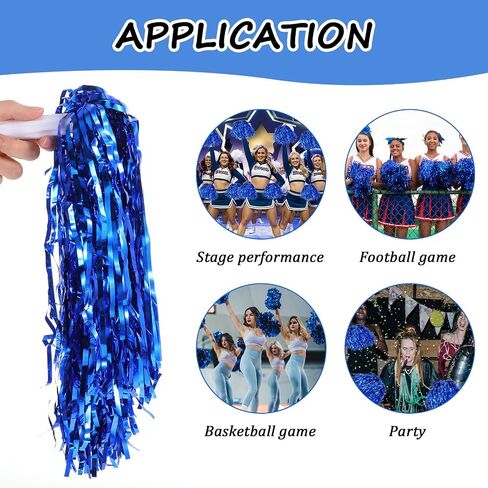 36Pcs Cheerleading Pom Poms Blue Metallic Foil Cheer Pom Poms with Baton Handle Squad Team Spirited Fun Cheer Pompoms Bulk for Cheerleader Spirit Sports Dance Game Party Cheer in Saudi Arabia