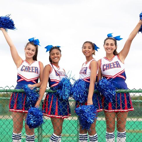 36Pcs Cheerleading Pom Poms Blue Metallic Foil Cheer Pom Poms with Baton Handle Squad Team Spirited Fun Cheer Pompoms Bulk for Cheerleader Spirit Sports Dance Game Party Cheer in Saudi Arabia
