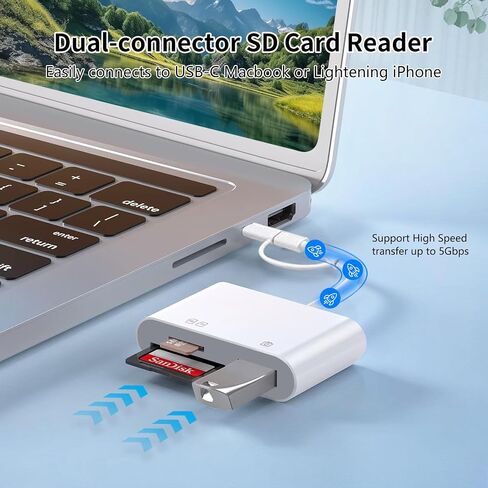 SD Card Reader for iPhone iPad, Support SD/MicroSD Cards, Portable High-Speed Digital Trail Game Camera to iPhone Viewer, White Dual Connector Memory SD Card Adapter, 2 Slots Plug and Play in Kuwait