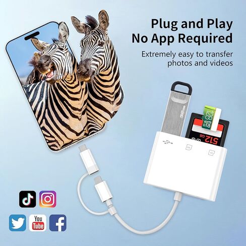 SD Card Reader for iPhone iPad, Support SD/MicroSD Cards, Portable High-Speed Digital Trail Game Camera to iPhone Viewer, White Dual Connector Memory SD Card Adapter, 2 Slots Plug and Play in Kuwait