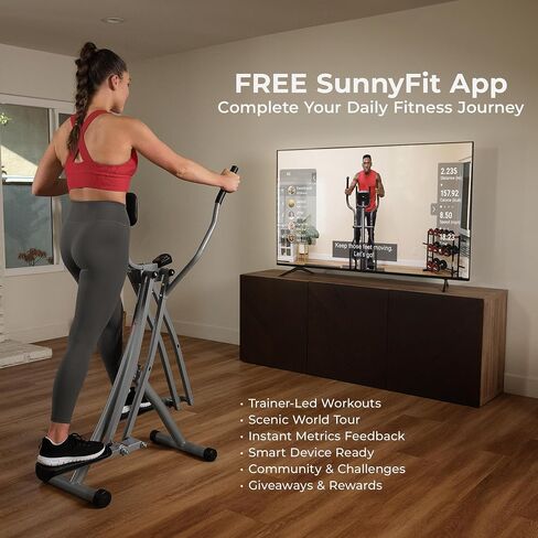 Sunny Health & Fitness Air Smart Air Walk Ellimptical ، آلة قابلة للطي مع خطوة 30 بوصة ، Cardio Cross Trainer Glider لممارسة التمرينات المنزلية ، رابط Bluetooth Sunnyfit المجاني ، مقاومة قابلة للتعديل اختياري in Kuwait