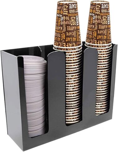 Tirifer Disposable Paper Cup Dispenser, Acrylic Coffee Cup and Lid Storage Organizer Holder, Coffee Milk Tea Shop Restaurant Accessories Christmas Party Supplies, 3 Compartments in Kuwait