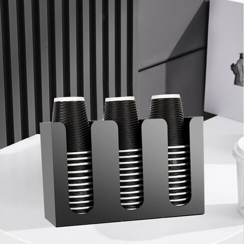 Tirifer Disposable Paper Cup Dispenser, Acrylic Coffee Cup and Lid Storage Organizer Holder, Coffee Milk Tea Shop Restaurant Accessories Christmas Party Supplies, 3 Compartments in Kuwait