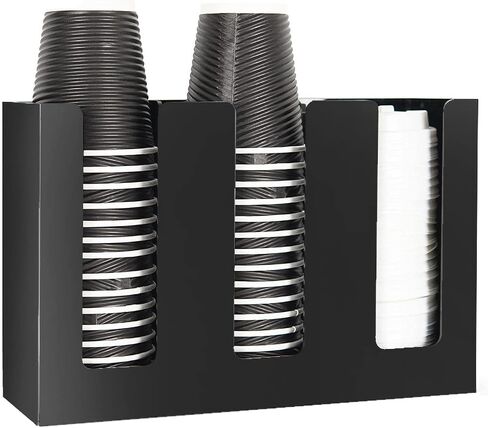 Tirifer Disposable Paper Cup Dispenser, Acrylic Coffee Cup and Lid Storage Organizer Holder, Coffee Milk Tea Shop Restaurant Accessories Christmas Party Supplies, 3 Compartments in Kuwait