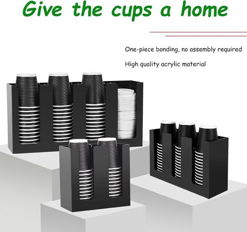 Tirifer Disposable Paper Cup Dispenser, Acrylic Coffee Cup and Lid Storage Organizer Holder, Coffee Milk Tea Shop Restaurant Accessories Christmas Party Supplies, 3 Compartments in Kuwait