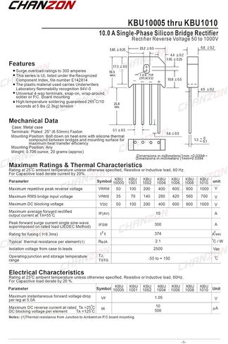 (حزمة من 10 قطع) Chanzon KBU1010 جسر مقوم الجسر ديود 10A 1000V KBU-4 (SIP-4) مرحلة واحدة ، الموجة الكاملة 10 أمبير 1000 فولت ثنائيات السيليكون الإلكترونية in Saudi Arabia