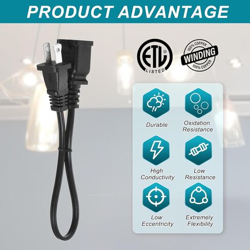 Patikil 4.93ft سلك التمديد ، SPT-2 18AWG ETL مدرج 3 حزمة أسود داخلي ملحق في الهواء الطلق سلك 2 PRONG Power Wire الإناث/ذكر قابس منخفضة البارزة لتلفزيون المصباح لـ NEMA 1-15P إلى NEMA 1-15R in Kuwait