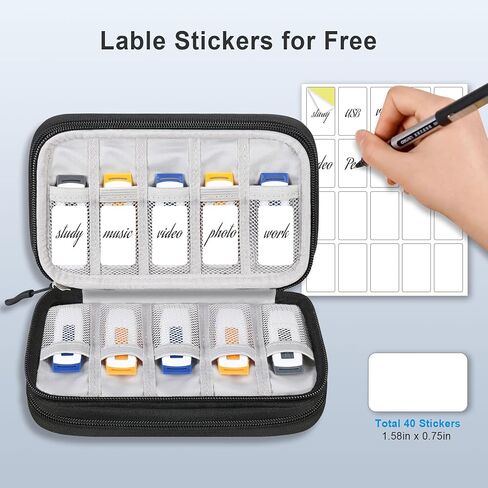 حالة محرك أقراص فلاش LACDO USB مع ملصقات ، حقبة محرك أقراص USB منظمات محرك محمولة ، سعة تخزين محمولة سعة كبيرة لمحركات أقراص Sandisk/Samsung Drive Memory ، بطاقة SD ، كابل ، أسود in Saudi Arabia