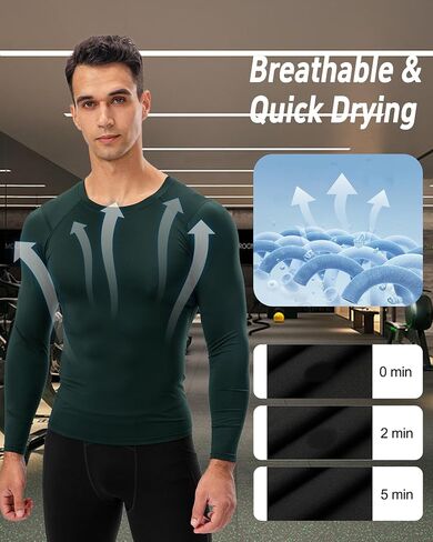 Men's Compression Shirt Long Sleeve Cool Dry Workout Athletic Base Layer Undershirts for Running Basketball Cycling in Kuwait