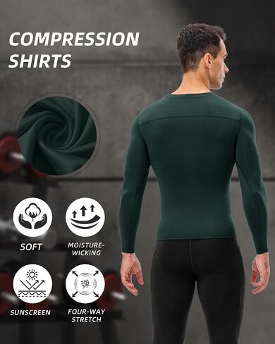 Men's Compression Shirt Long Sleeve Cool Dry Workout Athletic Base Layer Undershirts for Running Basketball Cycling in Kuwait