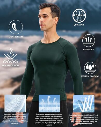 Men's Compression Shirt Long Sleeve Cool Dry Workout Athletic Base Layer Undershirts for Running Basketball Cycling in Kuwait