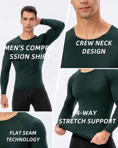 Men's Compression Shirt Long Sleeve Cool Dry Workout Athletic Base Layer Undershirts for Running Basketball Cycling in Kuwait