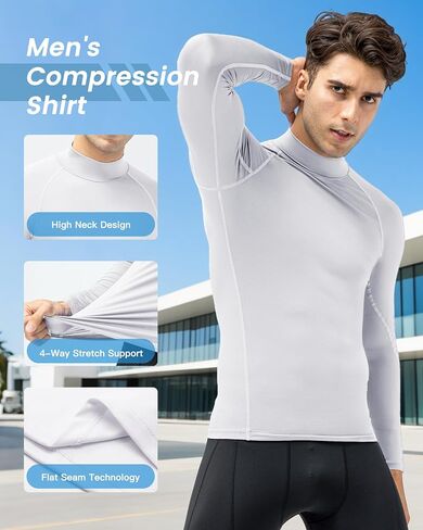 Men's Compression Shirt Long Sleeve Cool Dry Workout Athletic Base Layer Undershirts for Running Basketball Cycling in Kuwait