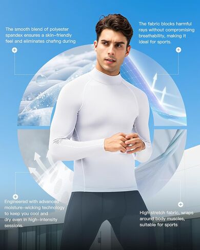 Men's Compression Shirt Long Sleeve Cool Dry Workout Athletic Base Layer Undershirts for Running Basketball Cycling in Kuwait