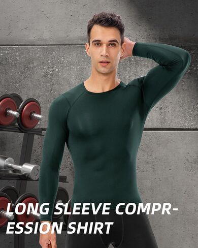 Men's Compression Shirt Long Sleeve Cool Dry Workout Athletic Base Layer Undershirts for Running Basketball Cycling in Kuwait