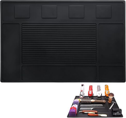 Yeesport Barber Tool Organizer Mat ، لوحة أدوات حلاقة السيليكون المرنة ، وسادة محطة عمل الحلاقة ، صالون مُنزلق ، حصيرة Clippers (Black) in Saudi Arabia