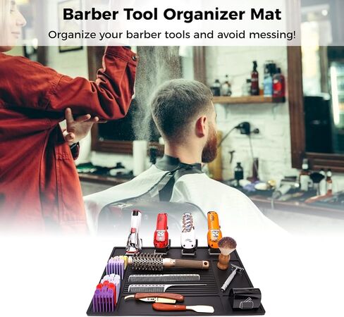 Yeesport Barber Tool Organizer Mat ، لوحة أدوات حلاقة السيليكون المرنة ، وسادة محطة عمل الحلاقة ، صالون مُنزلق ، حصيرة Clippers (Black) in Saudi Arabia