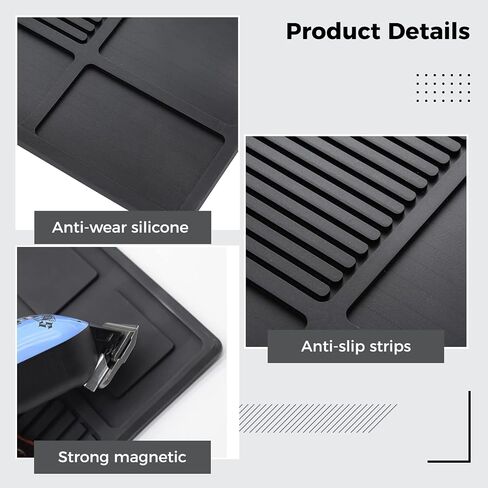 Yeesport Barber Tool Organizer Mat ، لوحة أدوات حلاقة السيليكون المرنة ، وسادة محطة عمل الحلاقة ، صالون مُنزلق ، حصيرة Clippers (Black) in Saudi Arabia