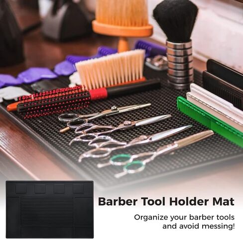 Yeesport Barber Tool Organizer Mat ، لوحة أدوات حلاقة السيليكون المرنة ، وسادة محطة عمل الحلاقة ، صالون مُنزلق ، حصيرة Clippers (Black) in Saudi Arabia