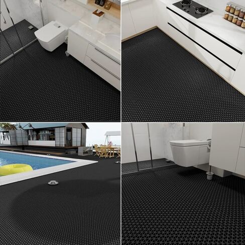 PVC Drainage Floor Mat Non-Slip Commercial Wet Area Mat for Outdoor and Indoor Restaurant Kitchen Bar Swimming Pool Splash Matting Water Drain Flooring Mat (Black, 4FTX10FT) in Kuwait