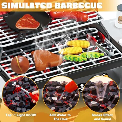 Kid Toy Grill, BBQ Grill Playset with Light Sound, Smoke Effect and 2 Wheels, Pretend Food, Little Chef Play Kitchen Accessories, Birthday for Boys Girls Ages 3 4 5 6 7 8 in Saudi Arabia