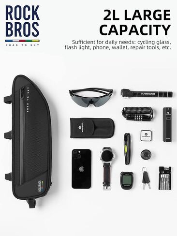 ROCKBROS Bike Frame Bag Bike Bag， 2L Waterproof Bike Top Tube Bag， Road to Sky Series Bike Bag Fits Mountain/Road Bikes，Black in Saudi Arabia