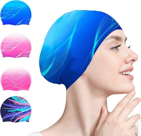 غطاء سباحة للنساء البالغين ، والسباحة السيليكون مقاوم للماء قبعة السباحة قبعة السباحة للشعر الطويل للحفاظ على الشعر جاف in Kuwait