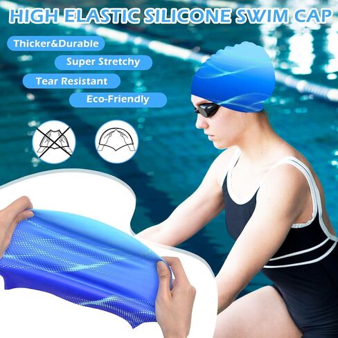 غطاء سباحة للنساء البالغين ، والسباحة السيليكون مقاوم للماء قبعة السباحة قبعة السباحة للشعر الطويل للحفاظ على الشعر جاف in Kuwait