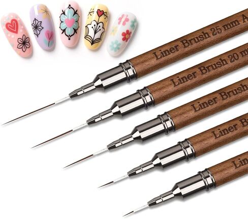 Artdone Metallic Nail Art Pens, Liner Brushes Set, 5PCS Black Color Nail Tools For Long Lines, Thin Details, Fine Drawing, Liner Brush UV Gel Polish Painting Nail Design Sizes 5/8/12/20/25mm in Kuwait