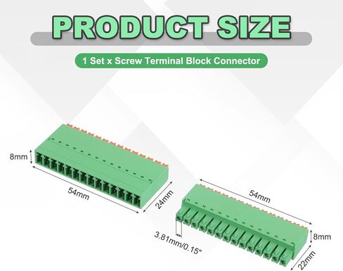 Meccanixity 1 مجموعة 14-Pin 3.81mm/0.15 "PITT PCB Mount Mount Terminal Block Conclats مستقيمة لا يوجد لحام 15EDGKN موصلات الذكور والإناث لصالح 22-16AWG in Kuwait