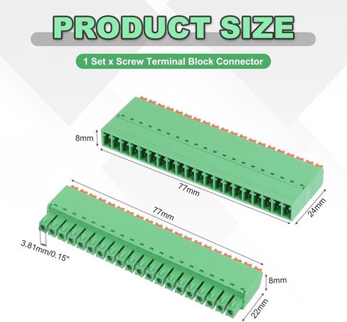 Meccanixity 1 مجموعة 14-Pin 3.81mm/0.15 "PITT PCB Mount Mount Terminal Block Conclats مستقيمة لا يوجد لحام 15EDGKN موصلات الذكور والإناث لصالح 22-16AWG in Kuwait
