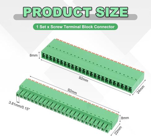 Meccanixity 1 مجموعة 14-Pin 3.81mm/0.15 "PITT PCB Mount Mount Terminal Block Conclats مستقيمة لا يوجد لحام 15EDGKN موصلات الذكور والإناث لصالح 22-16AWG in Kuwait