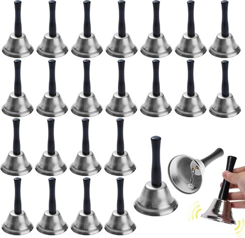 24 Pcs Hand Bells Steel Service Handbells Black Wooden Handle Diatonic Metal Bells Musical Percussion for School Church Wedding Dinner Calling Decor (Silver) in Kuwait