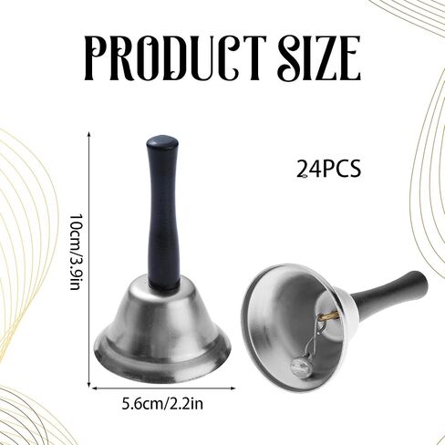 24 Pcs Hand Bells Steel Service Handbells Black Wooden Handle Diatonic Metal Bells Musical Percussion for School Church Wedding Dinner Calling Decor (Silver) in Kuwait