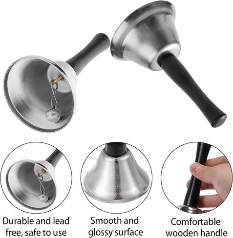 24 Pcs Hand Bells Steel Service Handbells Black Wooden Handle Diatonic Metal Bells Musical Percussion for School Church Wedding Dinner Calling Decor (Silver) in Kuwait