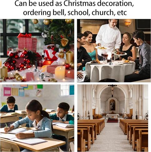 24 Pcs Hand Bells Steel Service Handbells Black Wooden Handle Diatonic Metal Bells Musical Percussion for School Church Wedding Dinner Calling Decor (Silver) in Kuwait