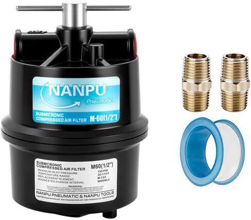 NANPU 1/2" NPT Sub-Micronic Compressed Air Filter Kit – 0.01 Micron Filtration for Spray Guns, Air Tools & CNC – Industrial Moisture & Oil Removal, 100 CFM in Saudi Arabia