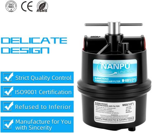 NANPU 1/2" NPT Sub-Micronic Compressed Air Filter Kit – 0.01 Micron Filtration for Spray Guns, Air Tools & CNC – Industrial Moisture & Oil Removal, 100 CFM in Saudi Arabia