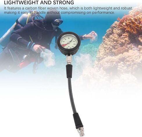 Diving Pressure Gauge, Carbon Fiber Woven Hose, Night Glow Dial - ABS, Carbon Fiber Material, for BCD Regulator (15CM) in Saudi Arabia